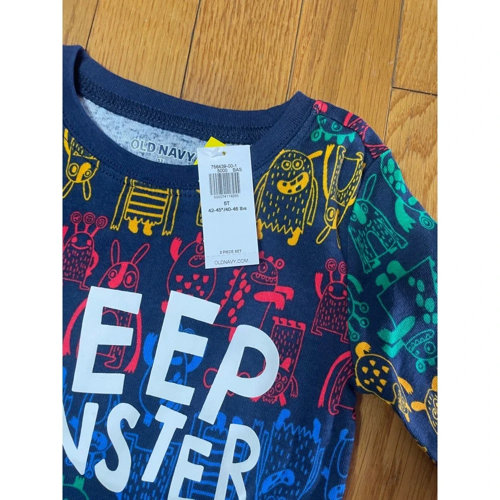 Old Navy Kids Sleep Monster Pajama Set Navy Blue Rainbow 5T 2-Piece NWT